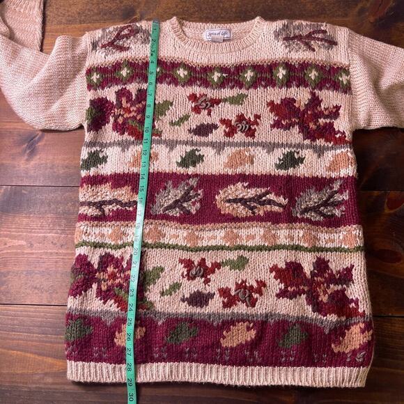 Vintage 90s Spice of Life Fall Leaves Autumn Cream Red Knit Sweater Womens Large - Picture 11 of 11